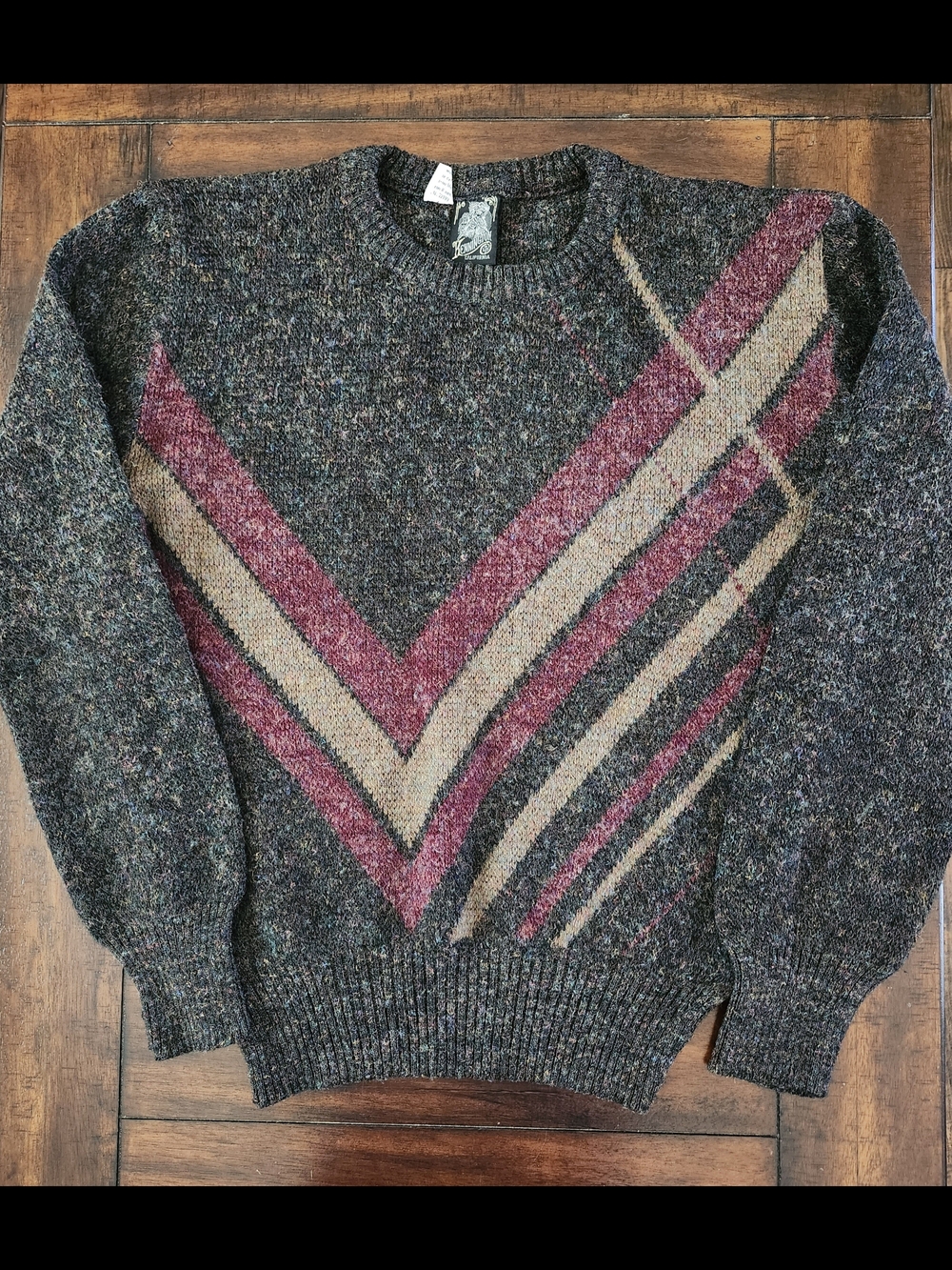 Unisex Vintage Kennington LTD Crewneck Chevron Knit Sweater 80S